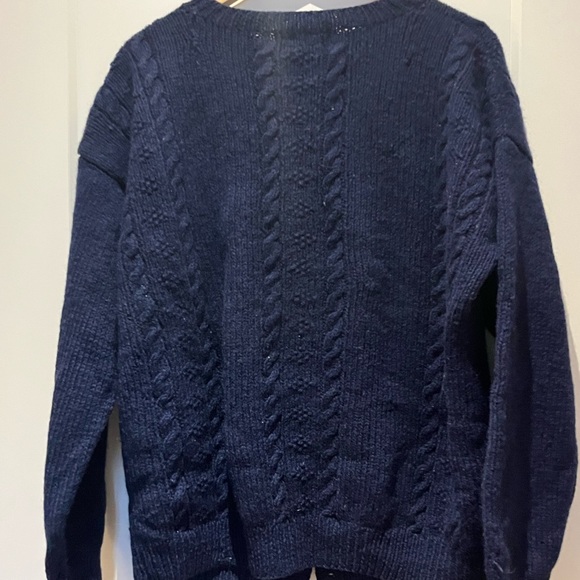 Vintage Eddie Bauer HandKnit 100% Wool Reindeer Snowflake Cardigan Navy L - Picture 3 of 7